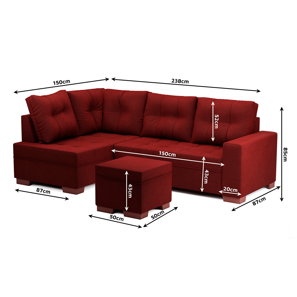 Sofá de Canto 6 Lugares Gávea Suede Vermelho