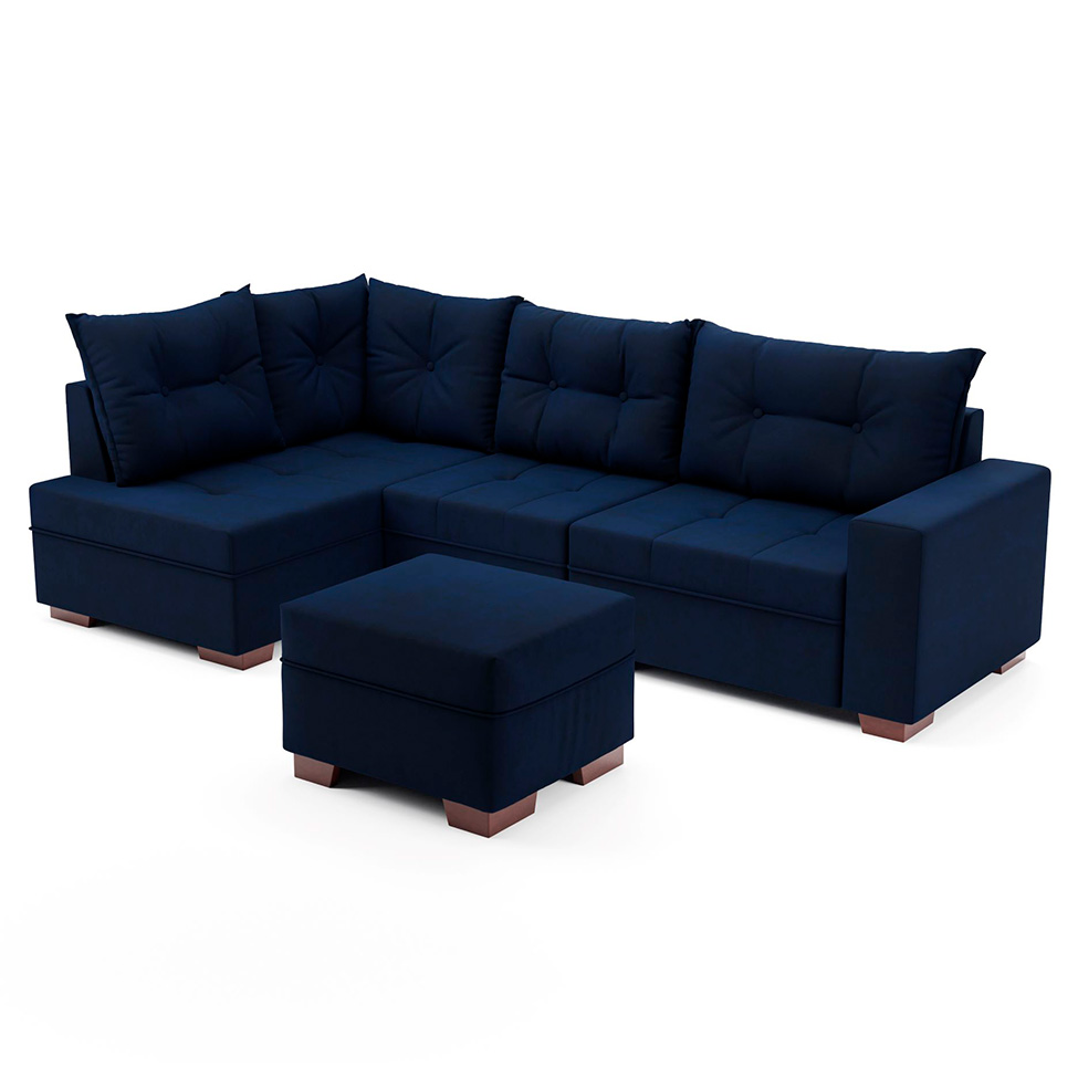 Sofá de Canto 7 Lugares Glória Suede Azul