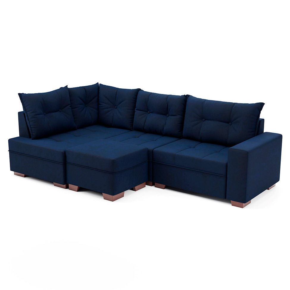 Sofá de Canto 7 Lugares Glória Suede Azul