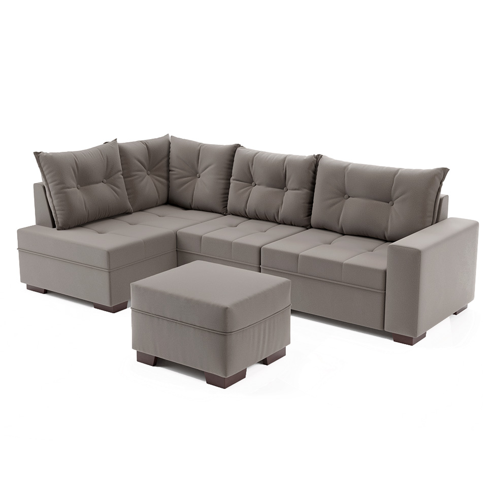 Sofá de Canto 7 Lugares Glória Suede Cinza