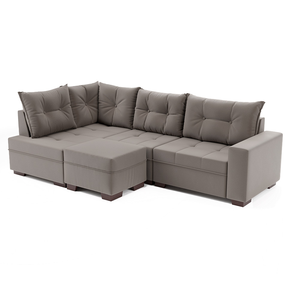 Sofá de Canto 7 Lugares Glória Suede Cinza
