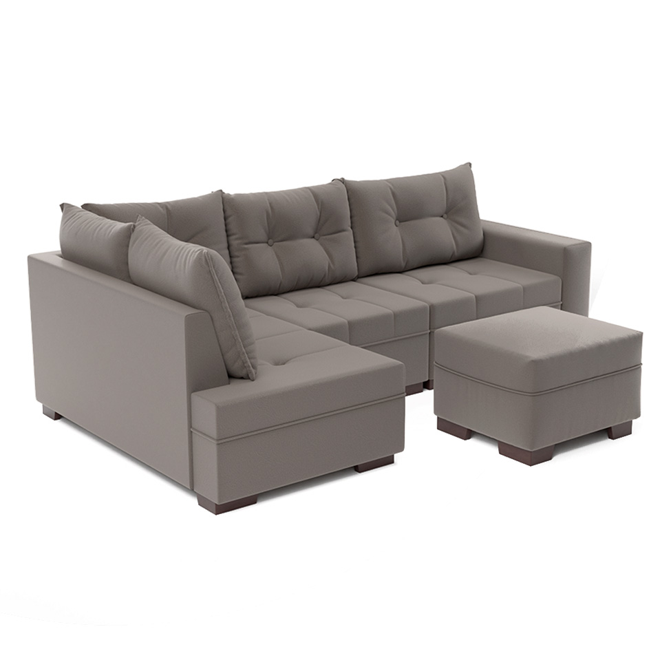 Sofá de Canto 7 Lugares Glória Suede Cinza