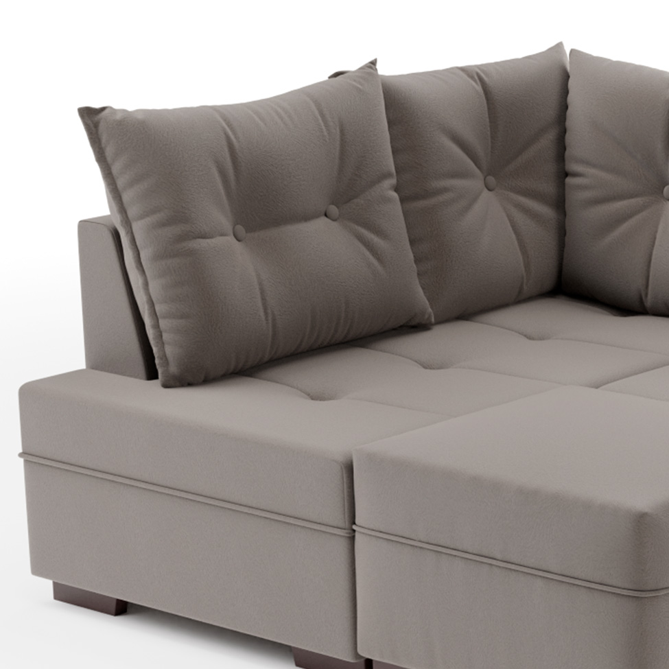 Sofá de Canto 7 Lugares Glória Suede Cinza