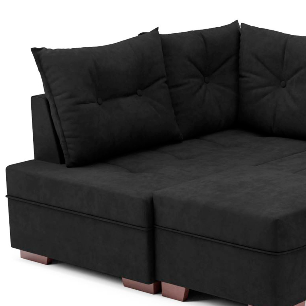 Sofá de Canto 7 Lugares Glória Suede Preto