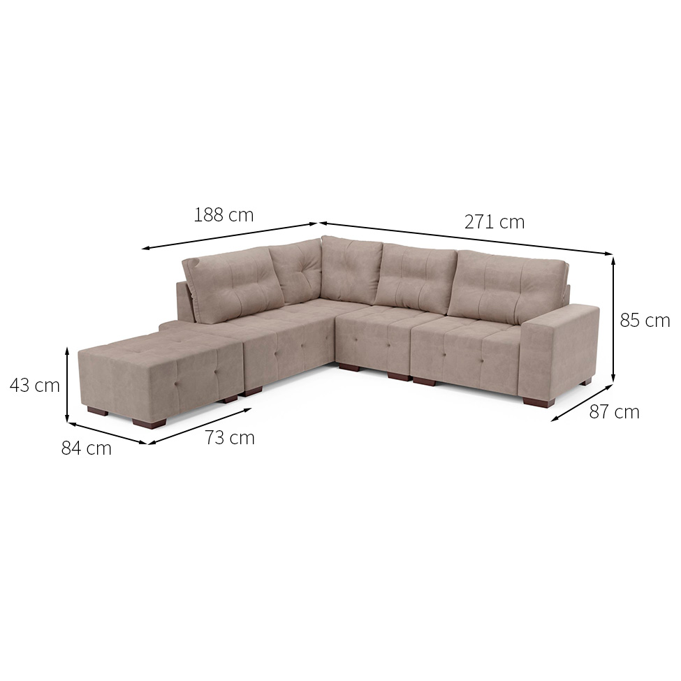 Sofá de Canto 8 Lugares Ipanema Suede Bege
