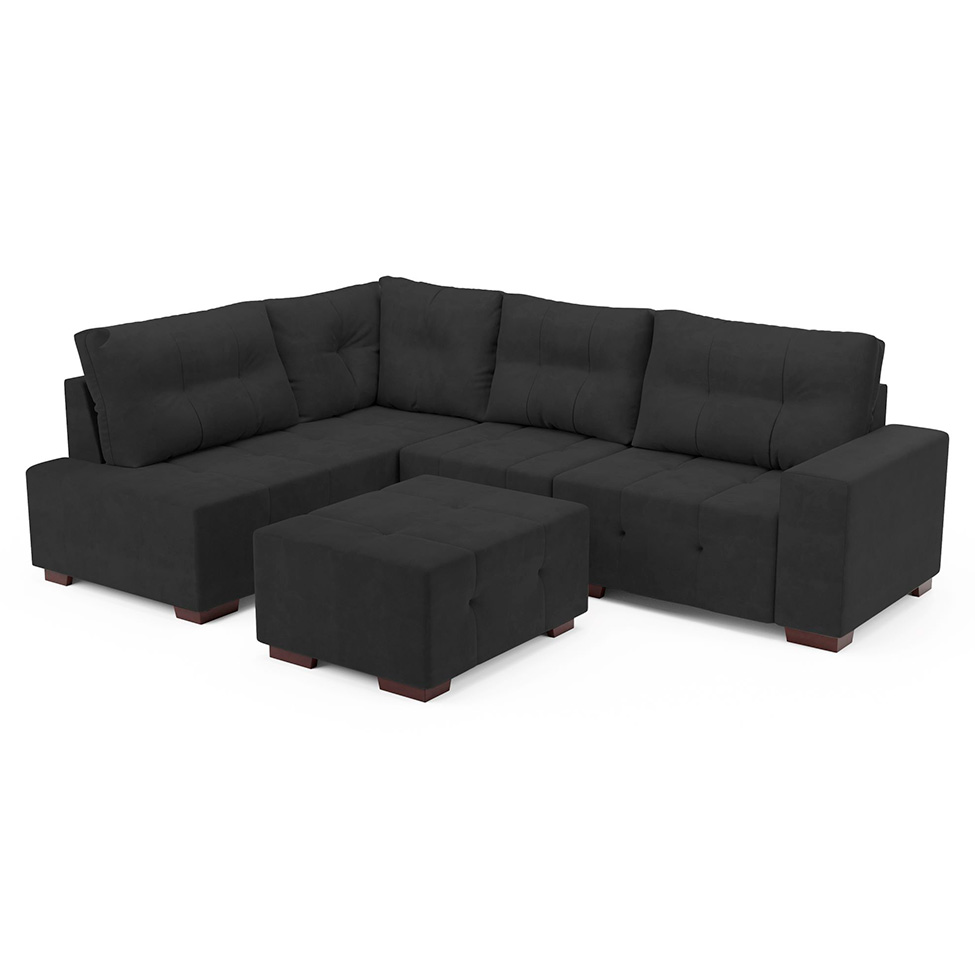 Sofá de Canto 8 Lugares Ipanema Suede Cinza Escuro