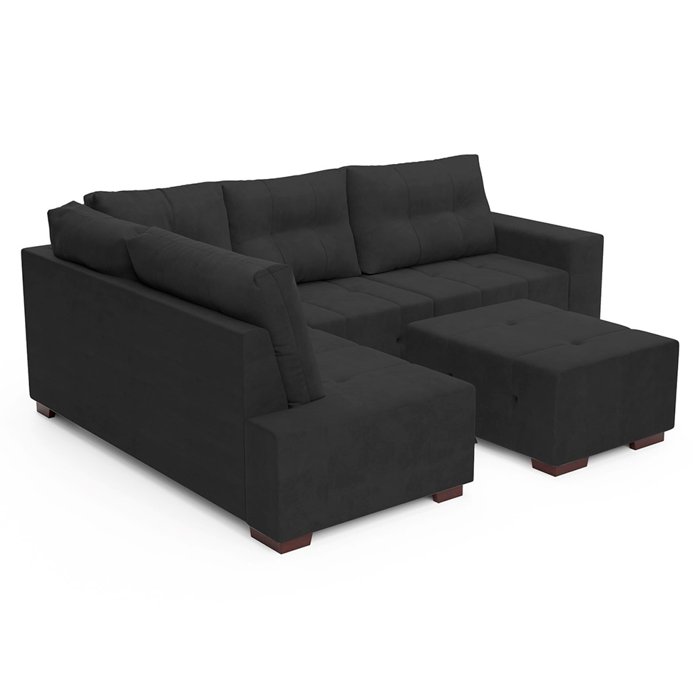 Sofá de Canto 8 Lugares Ipanema Suede Cinza Escuro