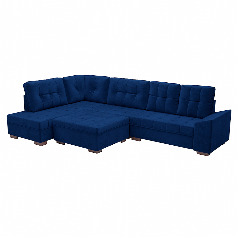 Sofá de Canto Leblon Veludo Azul