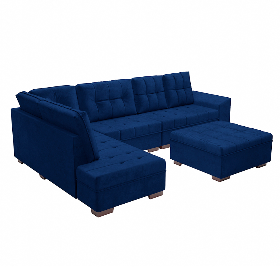 Sofá de Canto Leblon Veludo Azul