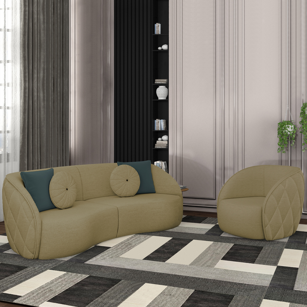 Jogo Sofa 240 cm 3 Lug E Poltrona 1 Lug Passion TCE 1025 Linho Moll