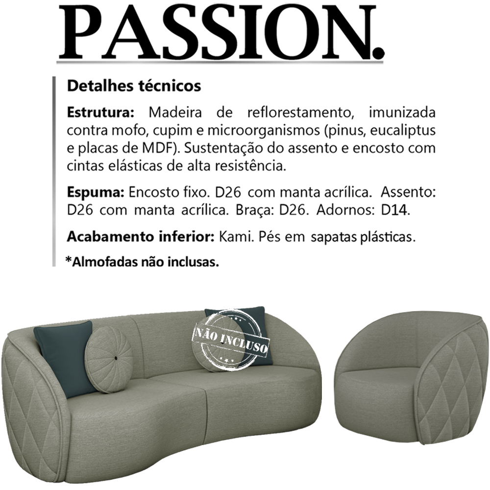 Jogo Sofa 240 cm 3 Lug E Poltrona 1 Lug Passion TCE 1026 Linho Moll