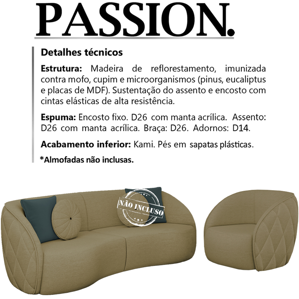 Jogo Sofa 318 cm 4 Lug E Poltrona 1 Lug Passion TCE 1025 Linho Moll