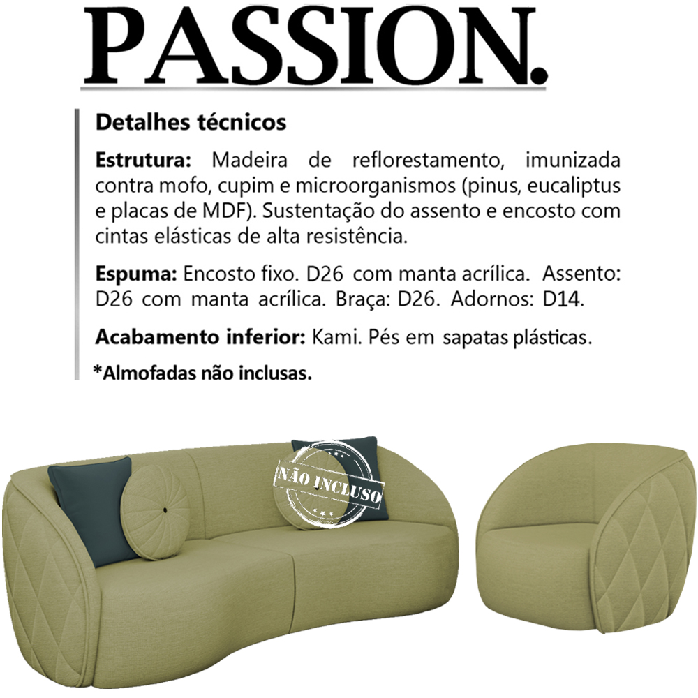 Jogo Sofa 318 cm 4 Lug E Poltrona 1 Lug Passion TCE 1027 Linho Moll