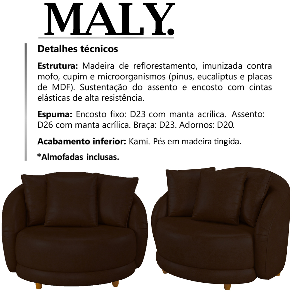 Kit 2 Poltronas Decorativas Pes Madeira Maly Corano TCS 721 Moll