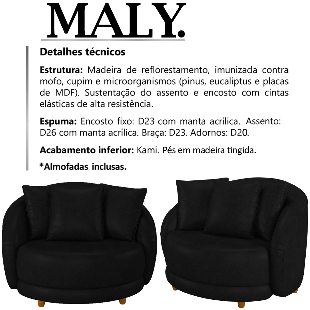 Kit 2 Poltronas Decorativas Pes Madeira Maly Corano TCS 724 Moll
