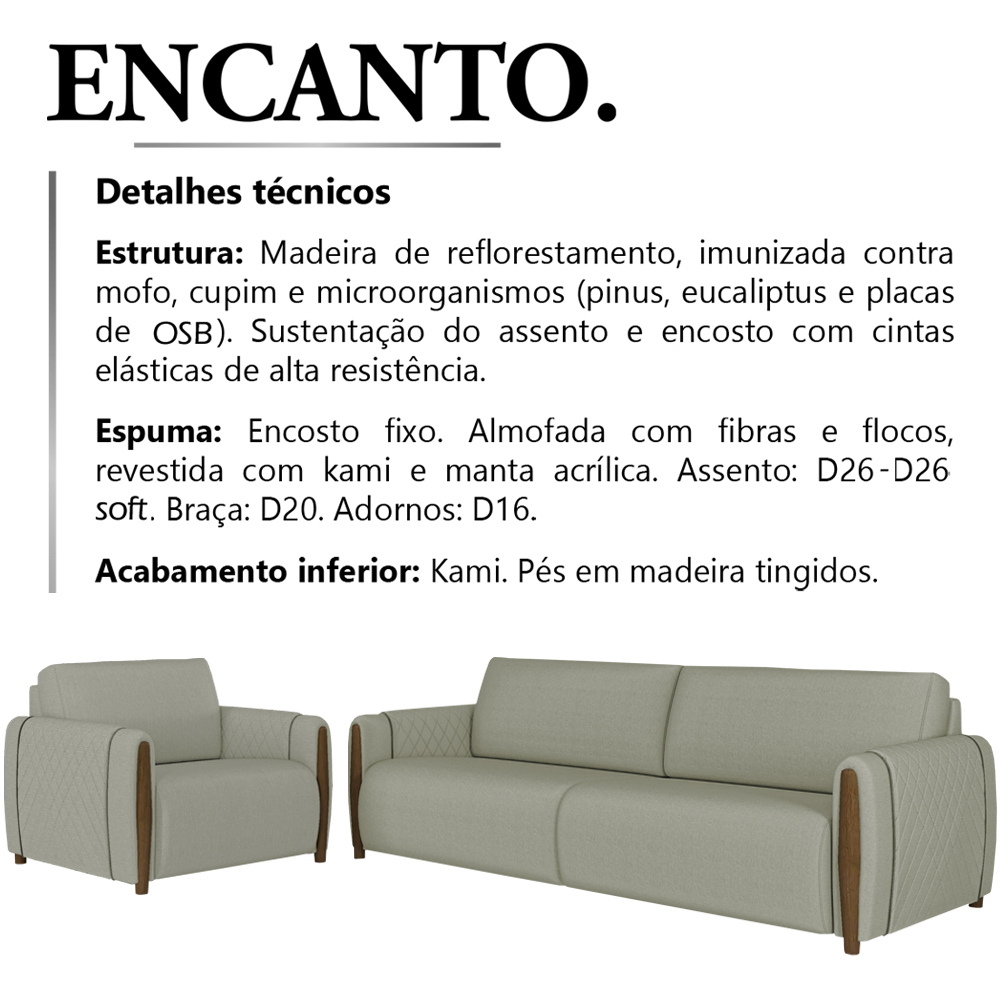 Kit Sofa 168 cm E Poltrona Decorativa Encanto Linho TCE 1026 Moll