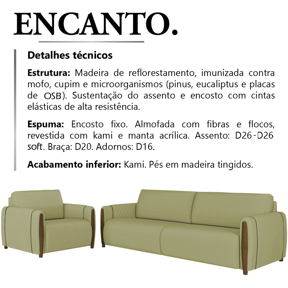 Kit Sofa 168 cm E Poltrona Decorativa Encanto Linho TCE 1027 Moll