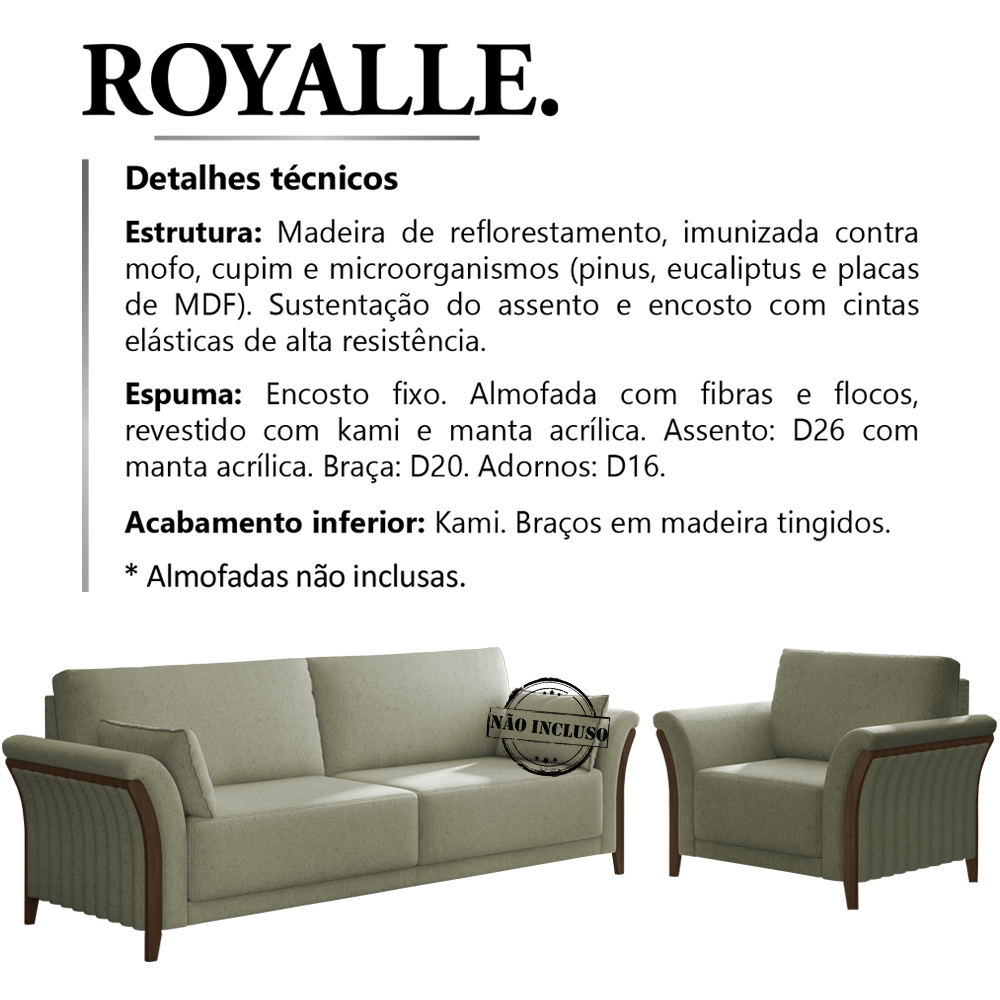 Kit Sofa 222 cm E Poltrona Decorativa Royalle Linho TCE 1026 Moll
