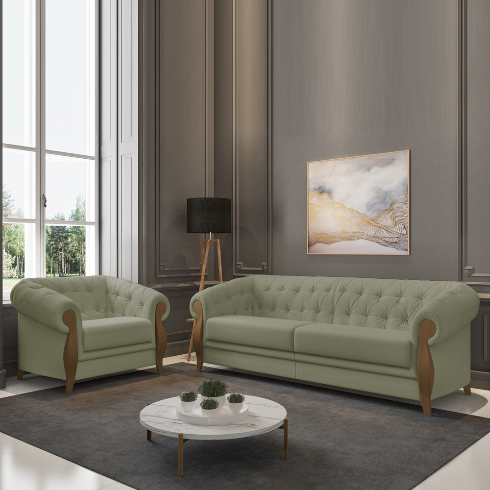 Kit Sofa e Poltrona Decorativa Murano Veludo SL 940 Moll