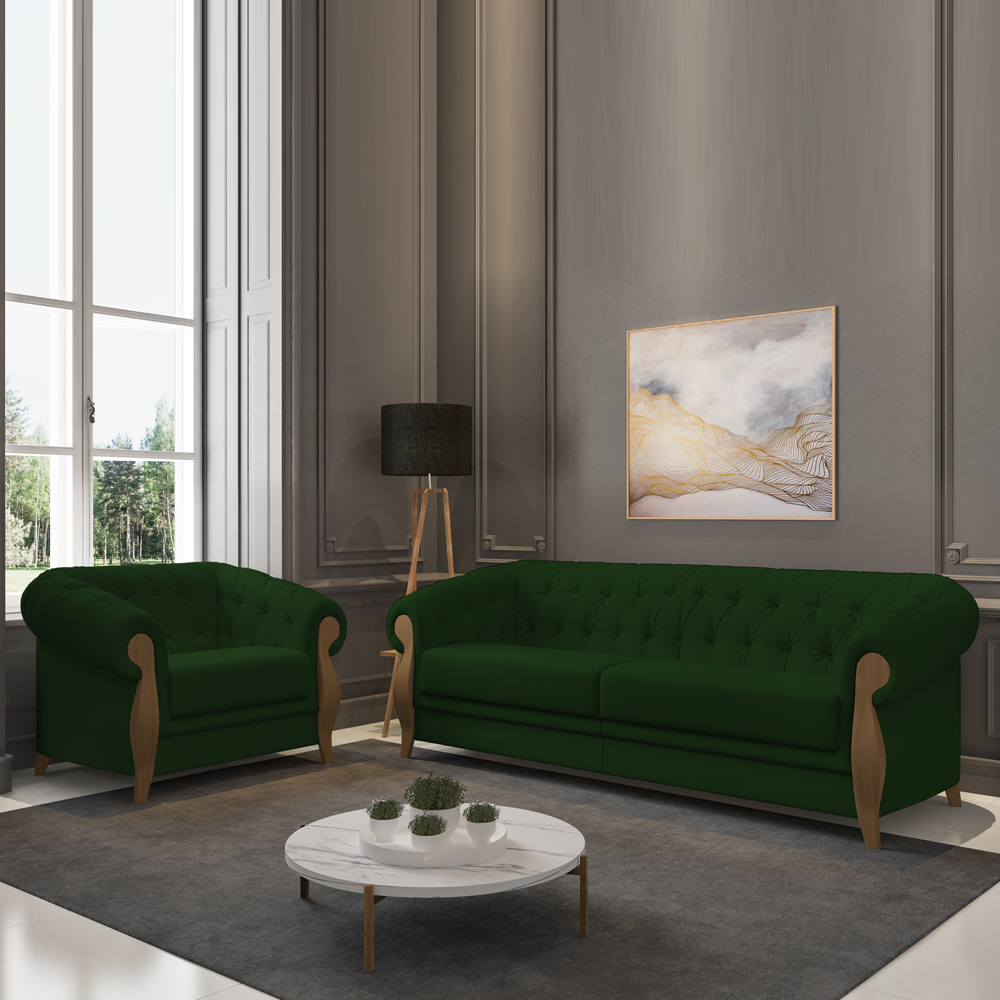 Kit Sofa e Poltrona Decorativa Murano Veludo SL 947 Moll