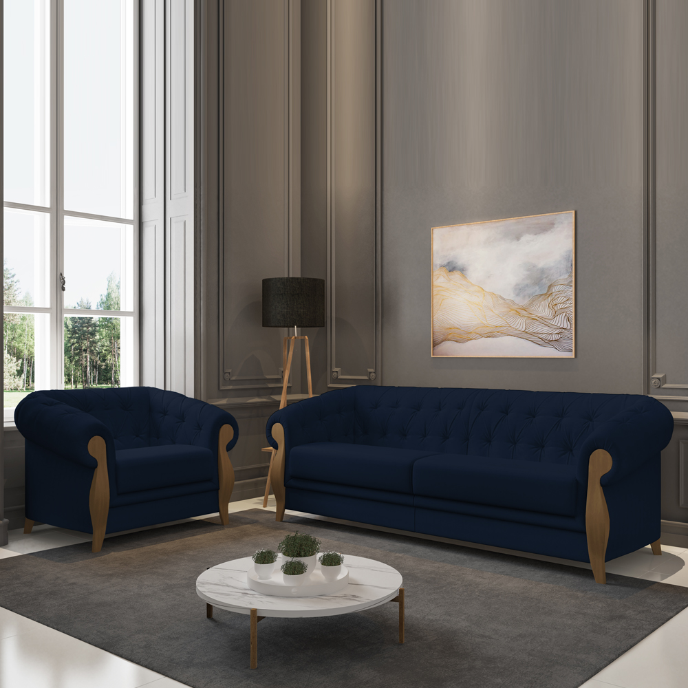 Kit Sofa e Poltrona Decorativa Murano Veludo SL 948 Moll