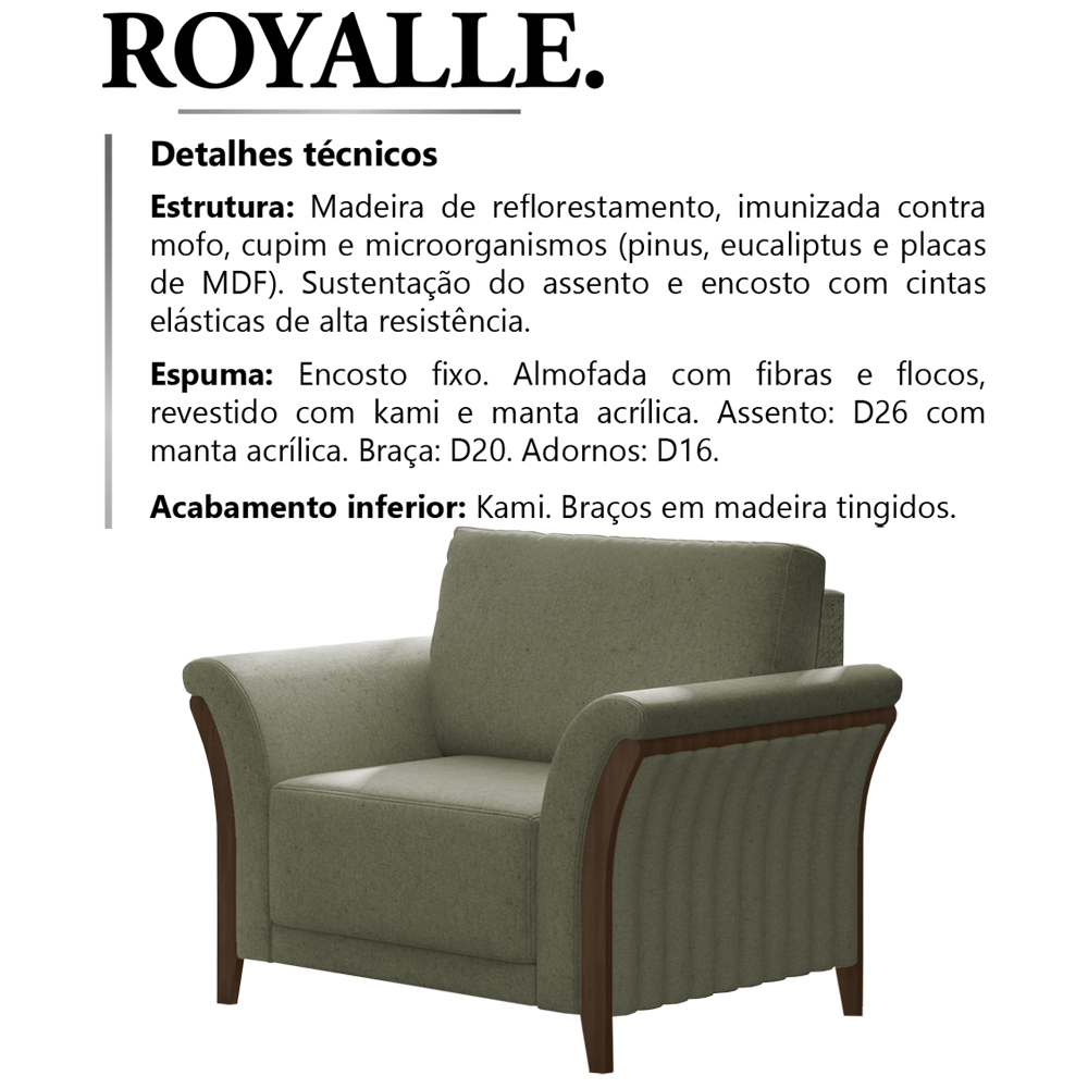 Poltrona Decorativa Base Em Madeira Royalle TCE 1026 Moll
