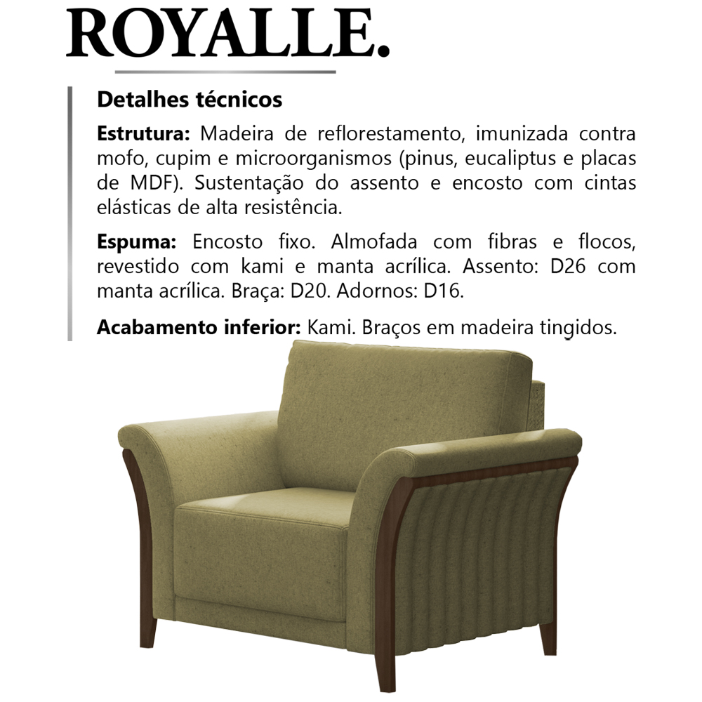 Poltrona Decorativa Base Em Madeira Royalle TCE 1027 Moll