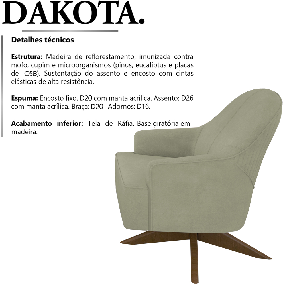 Poltrona Decorativa Base Giratoria Em Madeira Dakota SL 940 Moll