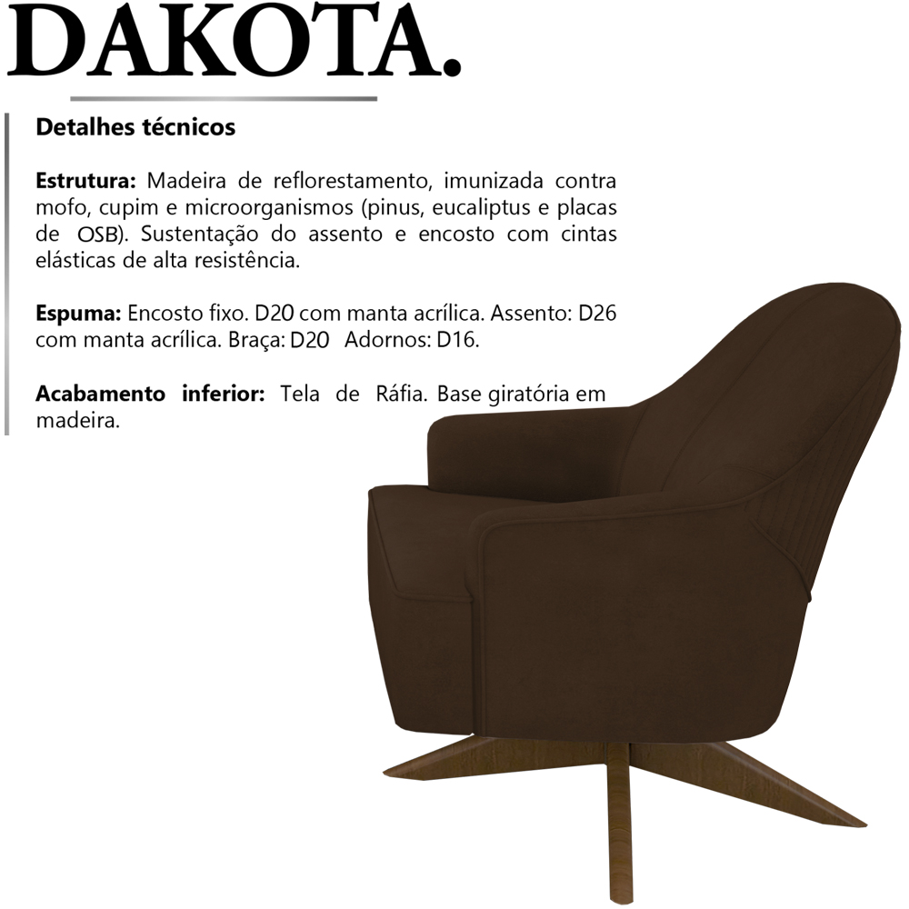 Poltrona Decorativa Base Giratoria Em Madeira Dakota SL 942 Moll