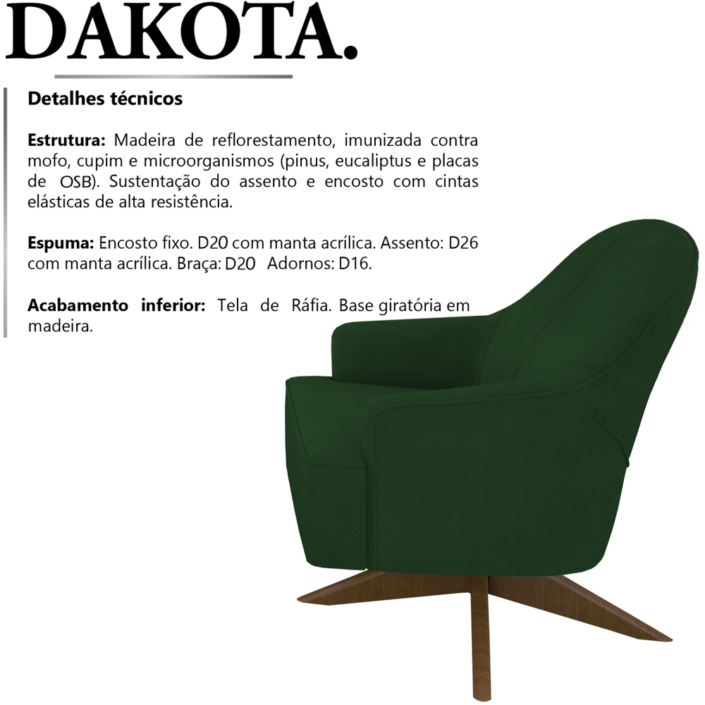 Poltrona Decorativa Base Giratoria Em Madeira Dakota SL 947 Moll
