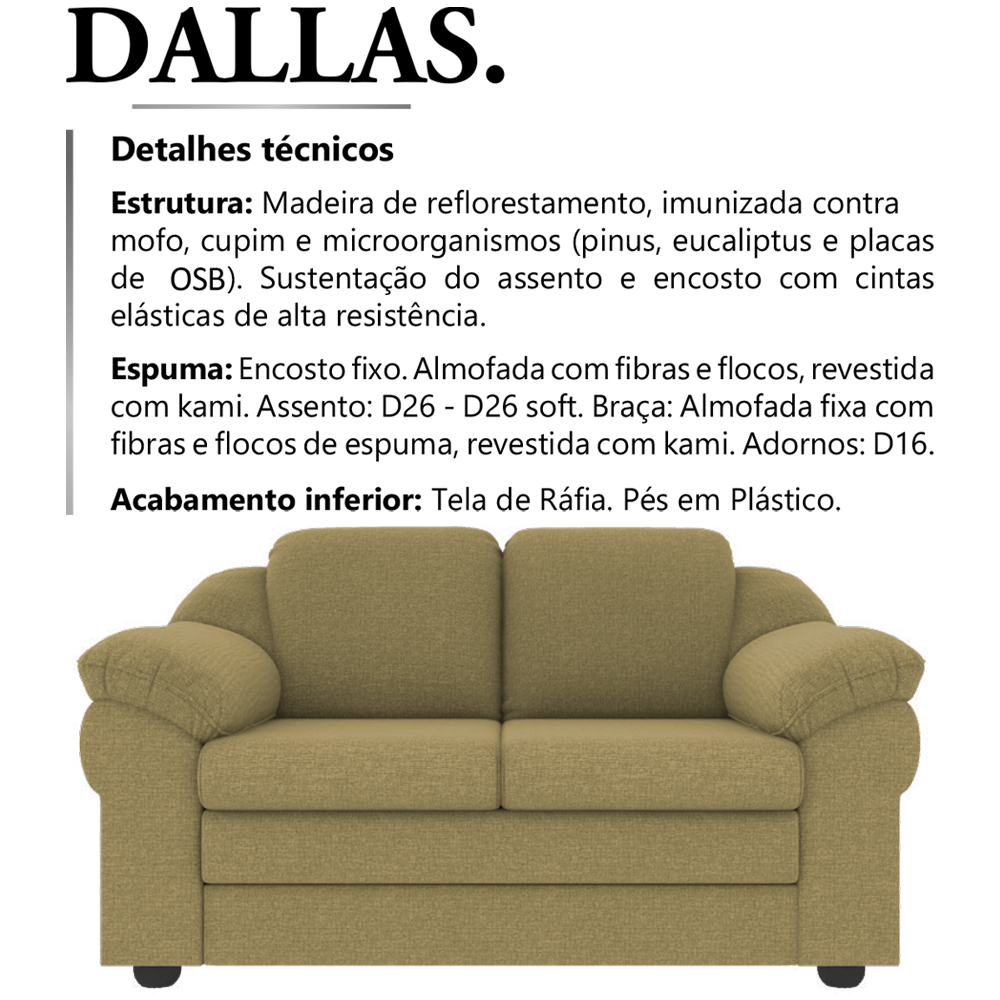 Sofa 2 Lugares 157 cm Dallas Linho TCE 1025 Moll