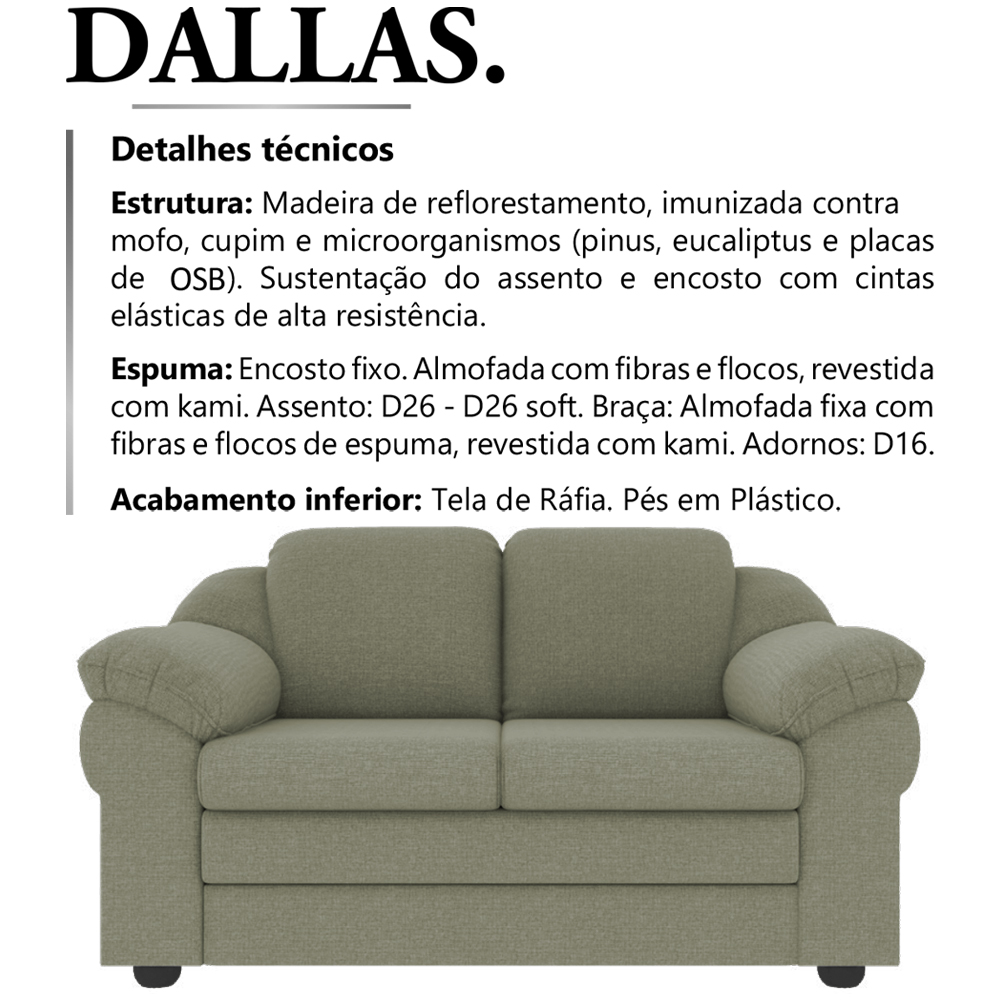 Sofa 2 Lugares 157 cm Dallas Linho TCE 1026 Moll