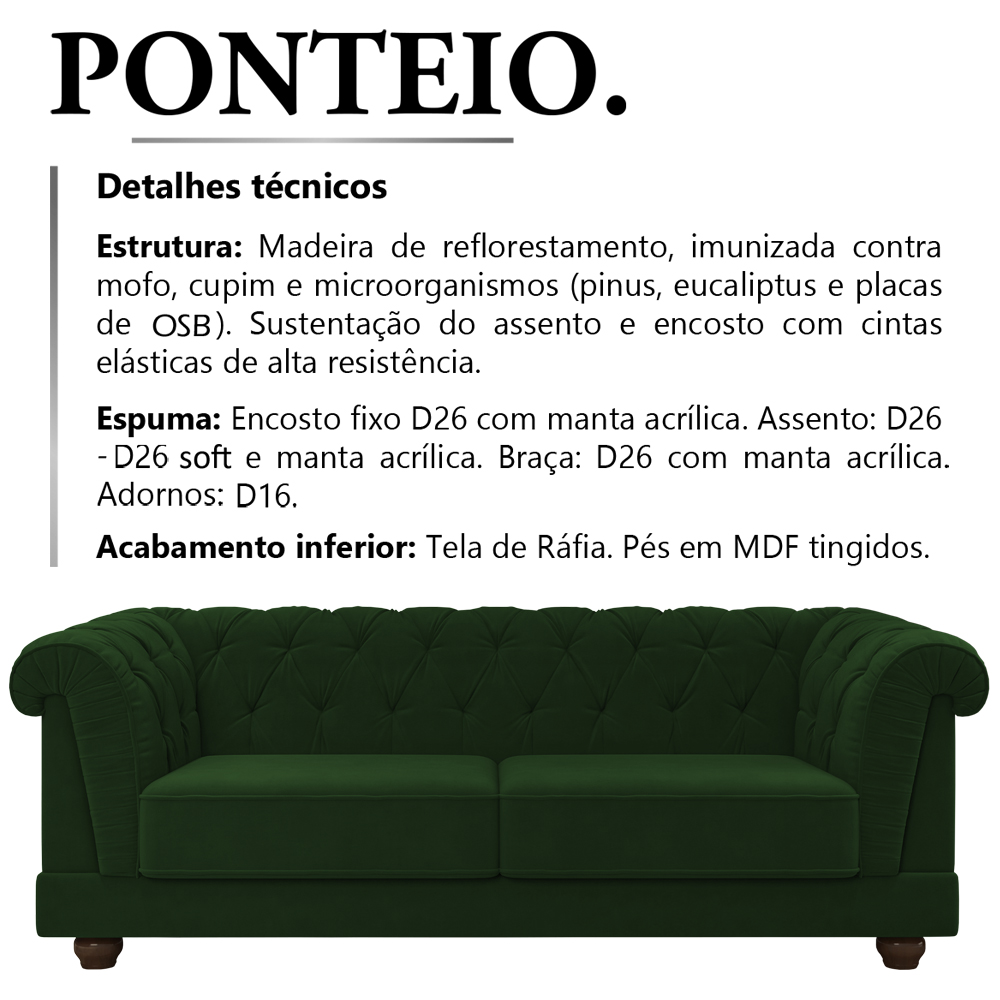 Sofa 2 Lugares 190 cm Ponteio Veludo SL 947 Moll