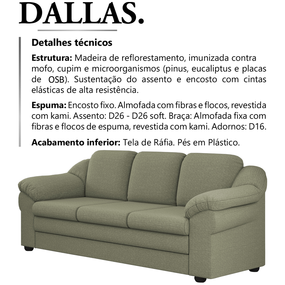 Sofa 3 Lugares 207 cm Dallas Linho TCE 1026 Moll