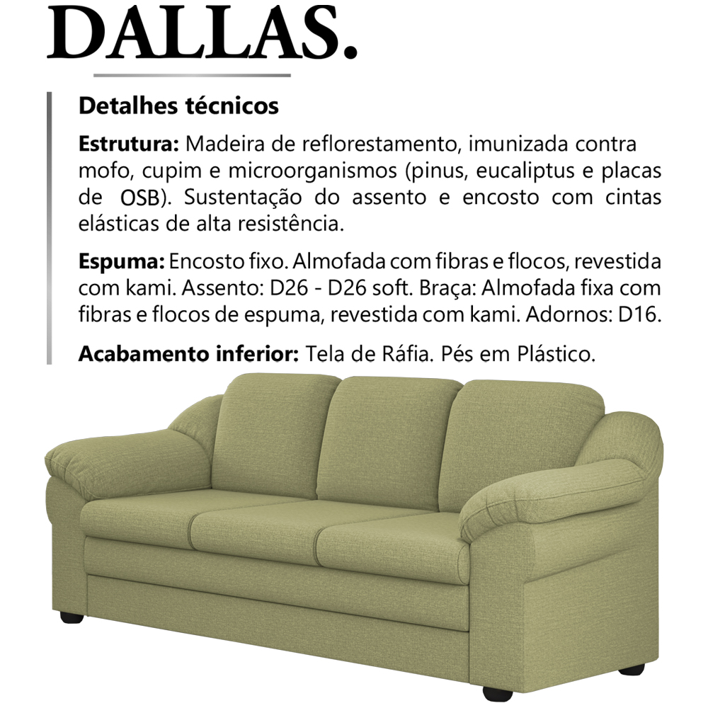 Sofa 3 Lugares 207 cm Dallas Linho TCE 1027 Moll