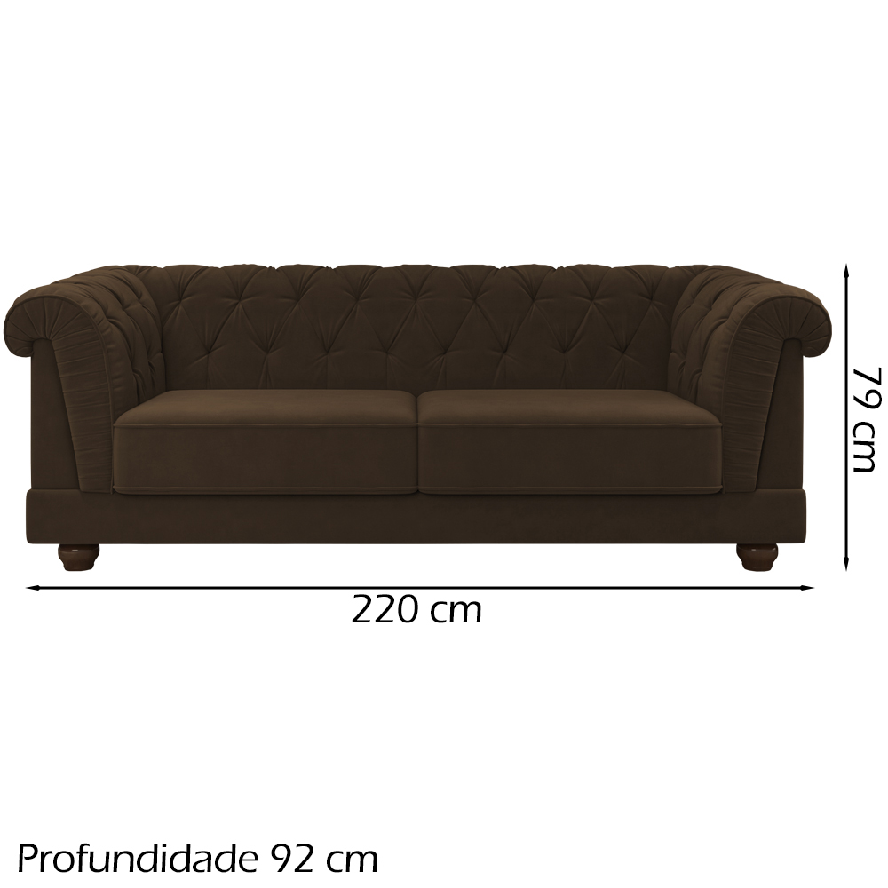 Sofa 3 Lugares 220 cm Ponteio Veludo SL 942 Moll
