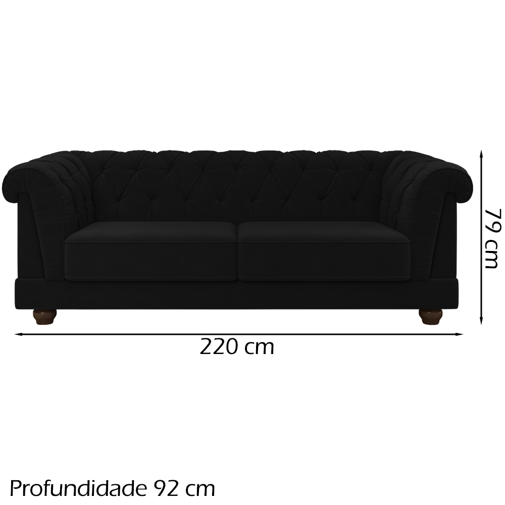 Sofa 3 Lugares 220 cm Ponteio Veludo SL 944 Moll