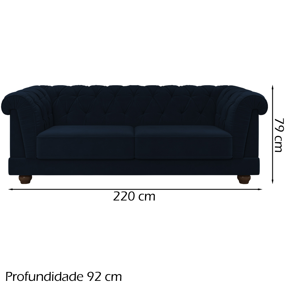 Sofa 3 Lugares 220 cm Ponteio Veludo SL 948 Moll