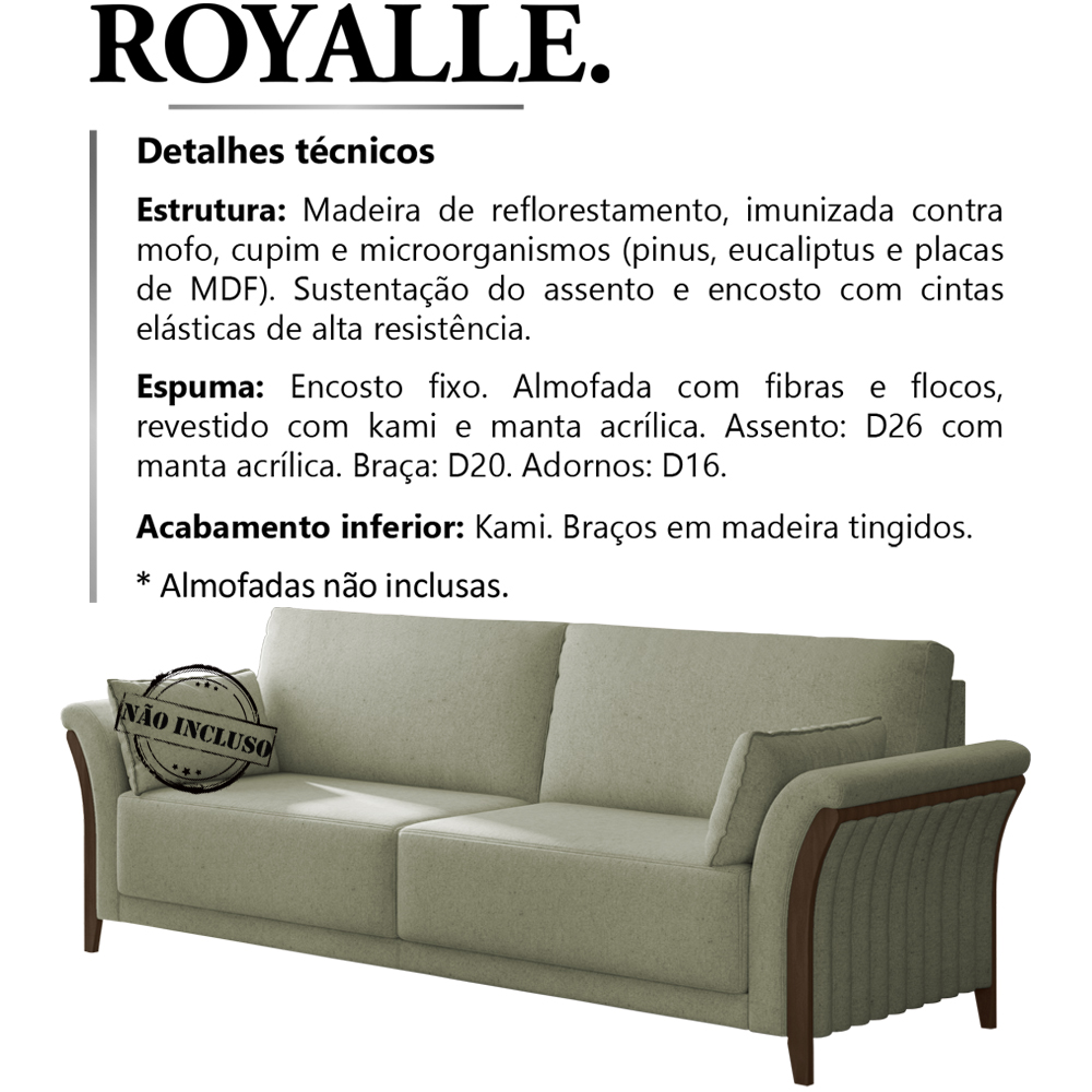 Sofa 3 Lugares 222 cm Royalle Linho TCE 1026 Moll