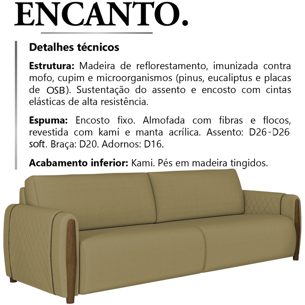 Sofa 3 Lugares 223 cm Encanto Linho TCE 1025 Moll