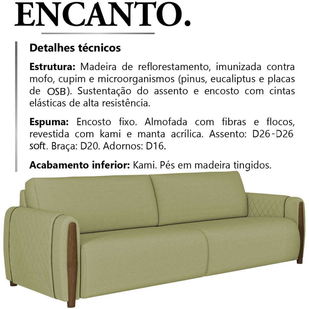 Sofa 3 Lugares 223 cm Encanto Linho TCE 1027 Moll