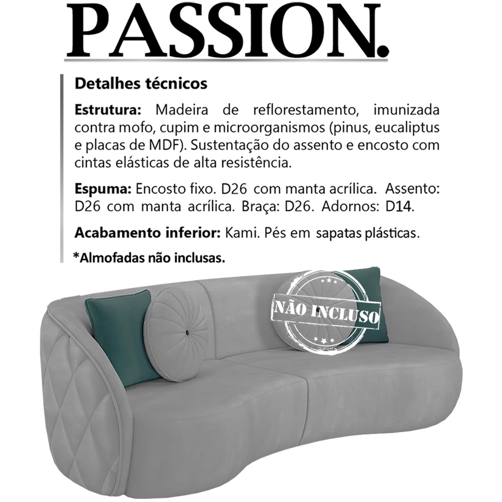 Sofa 3 Lugares 240 cm Passion Veludo SL 940 Moll