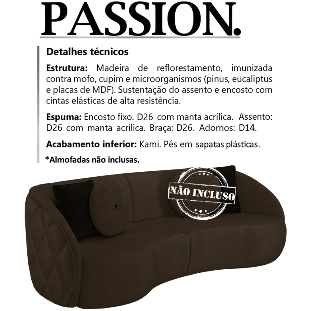 Sofa 3 Lugares 240 cm Passion Veludo SL 942 Moll
