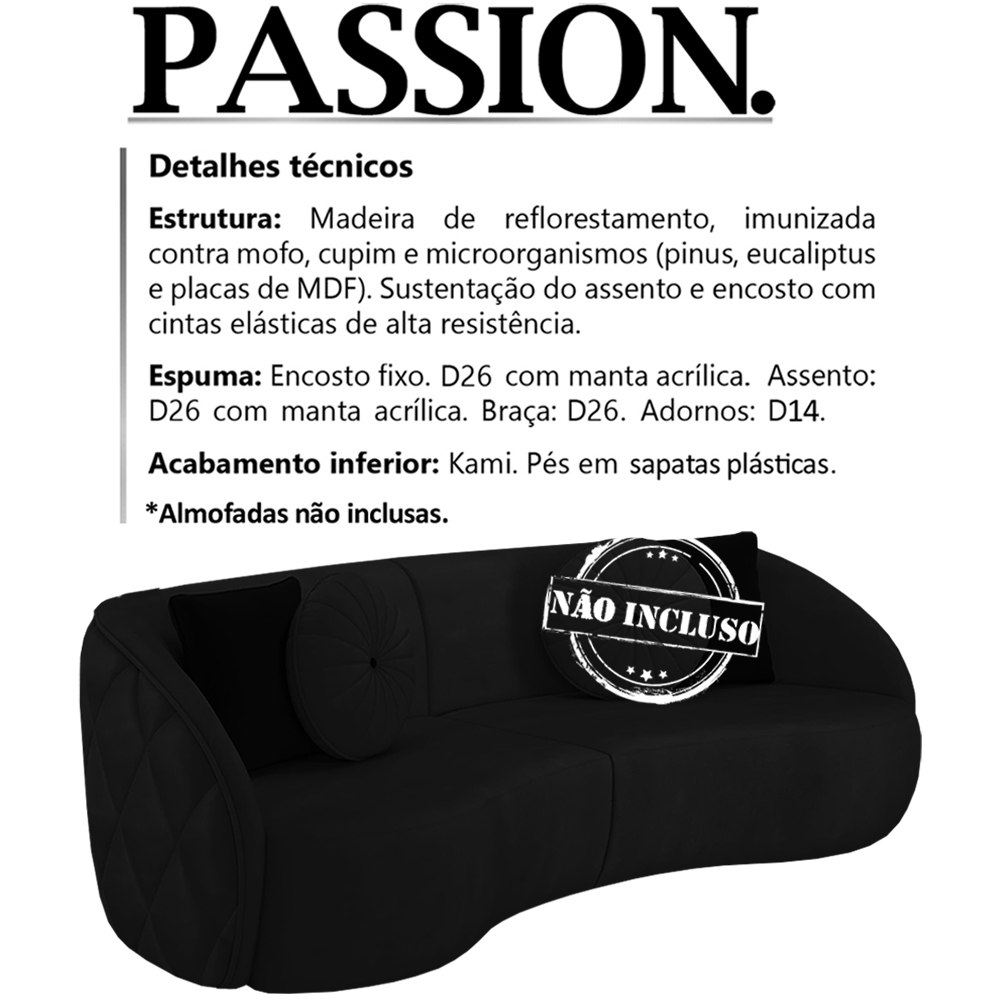 Sofa 3 Lugares 240 cm Passion Veludo SL 944 Moll