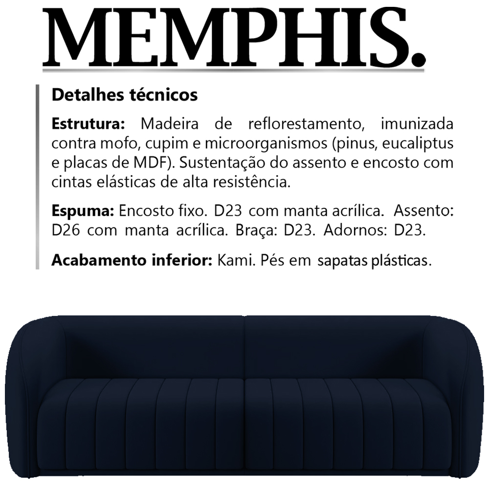 Sofa 3 Lugares 252 cm Memphis Veludo SL 948 Moll