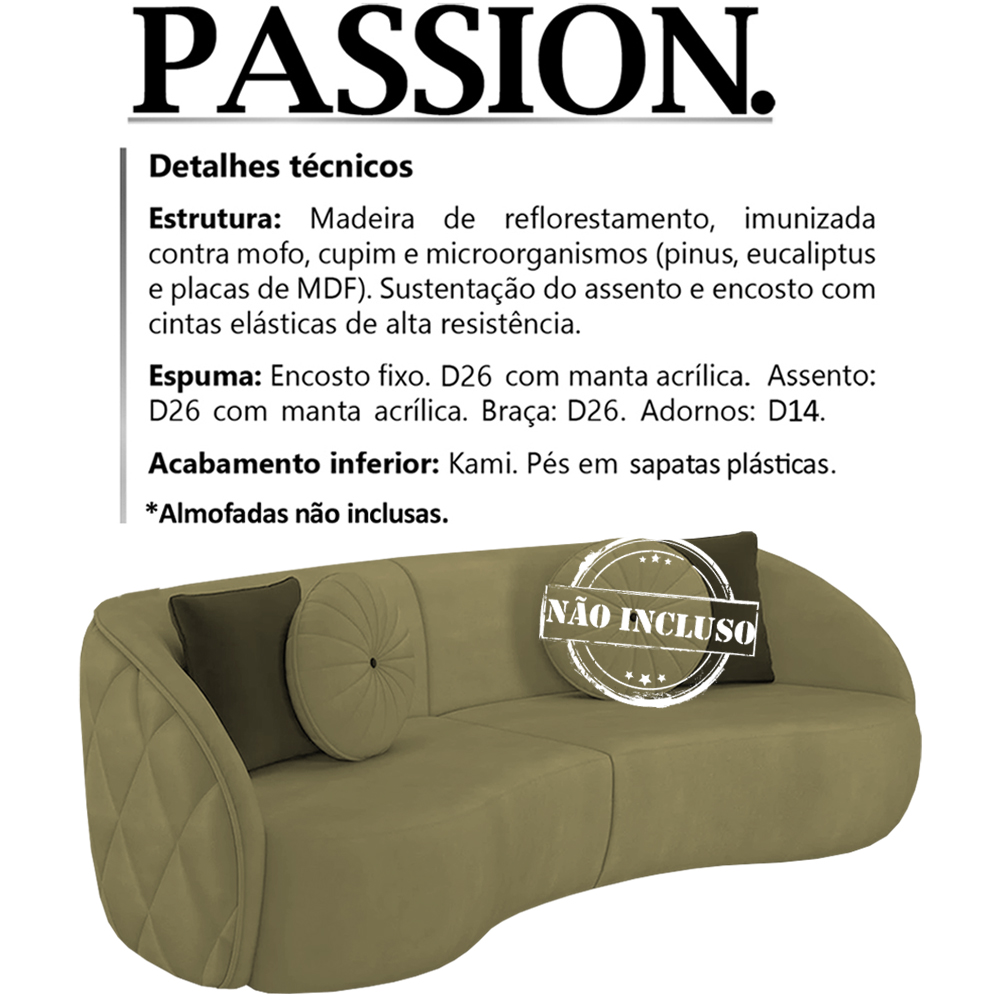Sofa 4 Lugares 288 cm Passion Veludo SL 945 Moll