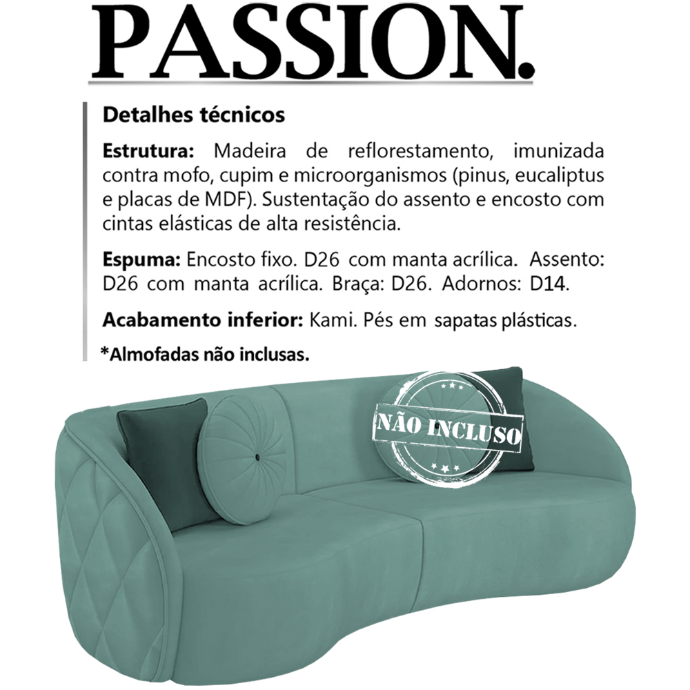 Sofa 4 Lugares 288 cm Passion Veludo SL 946 Moll