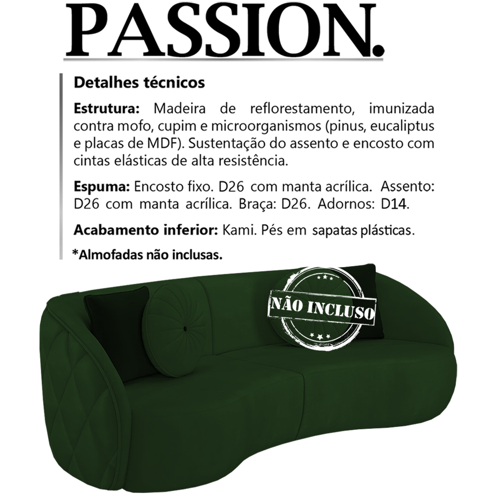 Sofa 4 Lugares 318 cm Passion Veludo SL 947 Moll