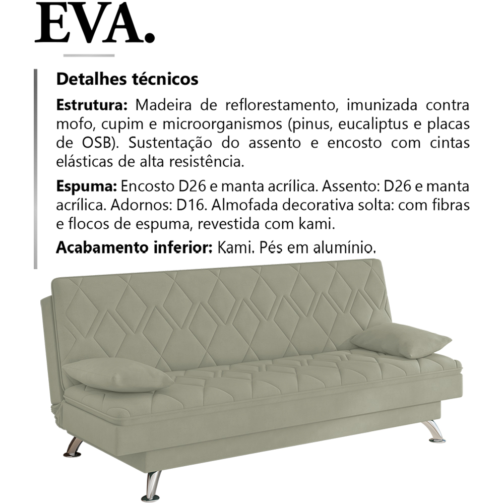 Sofa Cama 3 Lugares 193 cm Eva Veludo SL 940 Moll