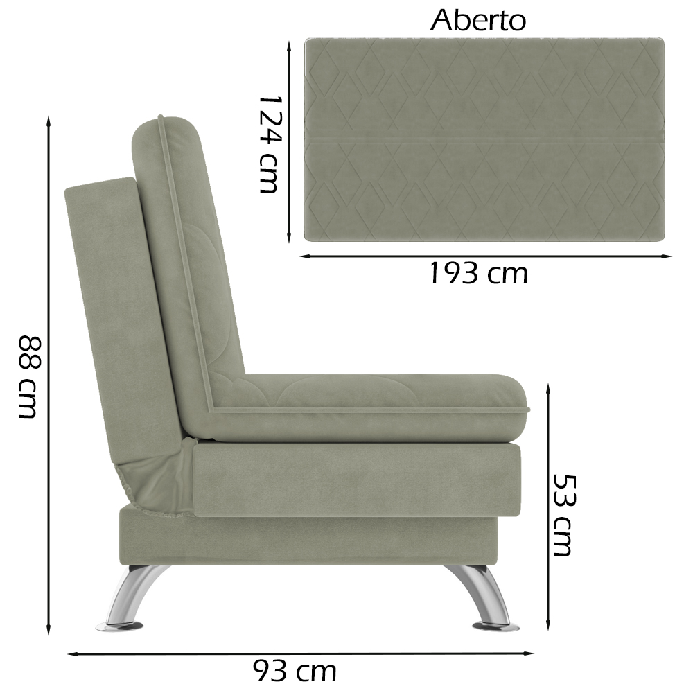 Sofa Cama 3 Lugares 193 cm Eva Veludo SL 940 Moll